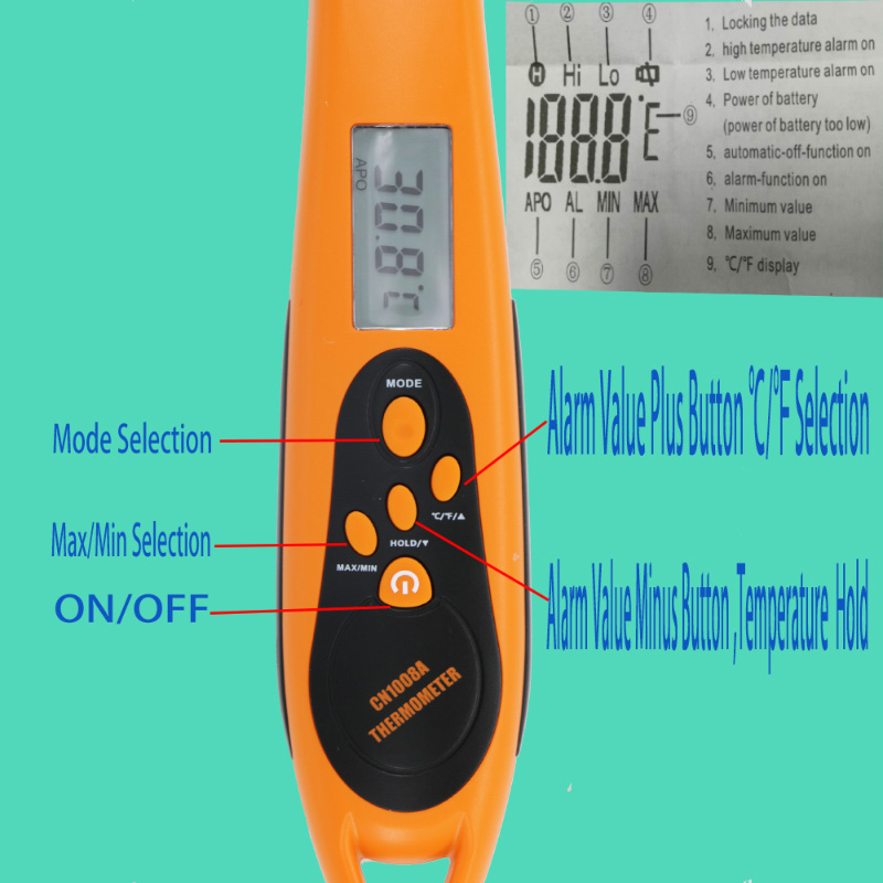 Stil rotativ de picior rotativ de 165 grade Detectează cu precizie termometrul alimentar